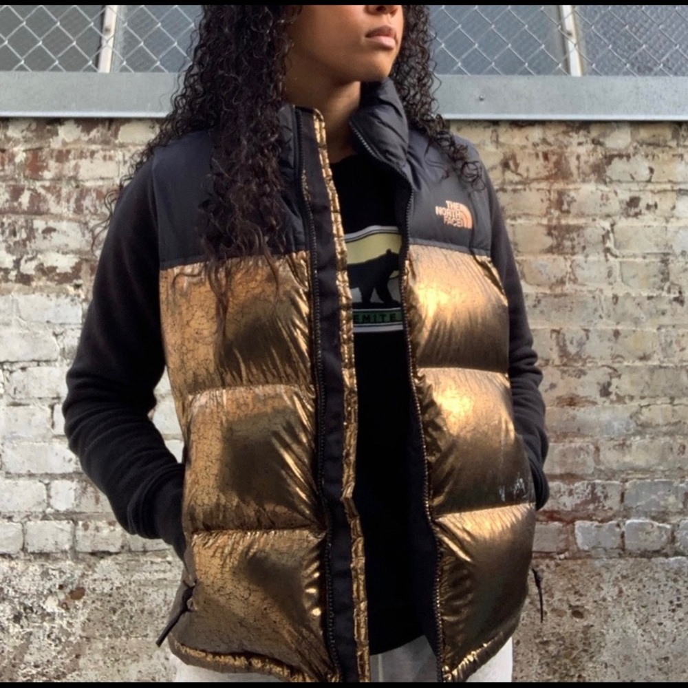 Gold Retro Nuptse North Face Puffer Vest